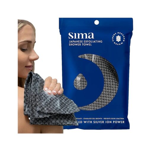 Exfoliating Washcloth Face & Body Scrub Towel - Japanese Exfoliating Towel with Hexagon Fibers, Exfoliating Body Scrubber with 2 Sides for Scrubbing & Washing - 1 Extra Long Towel