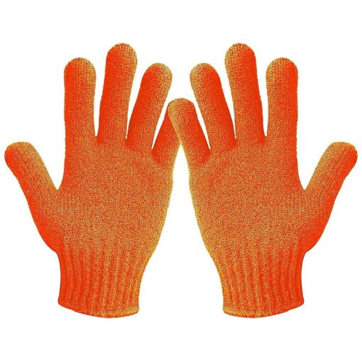 MIG4U Exfoliating Shower Gloves for Bath, Premium Nylon Body Wash Bathing Gloves for Men Women Spa, Massage and Skin Scrub, Dead Skin Remover with Hanging Loop, Orange, Regular Size