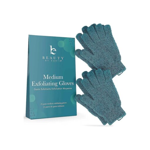 Exfoliating Glove ( 4 Pcs, 2 Pairs ) - Medium Exfoliate Glove for Dead Skin Bath Exfoliating Gloves for Shower Spa Massage Body Scrub - Shower Gloves Exfoliating for Women & Men