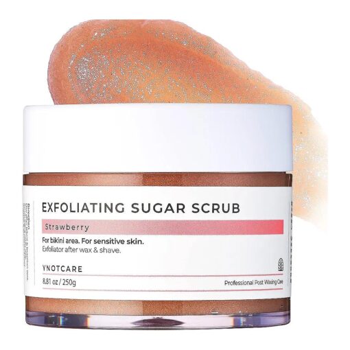 Exfoliating Sugar Scrub-For Bikini Intimate Area, Sensitive Skin, Prevent Ingrown Hair and Razor Bumps After Brazilian Wax And Bikini Shave, Strawberry/8.81oz