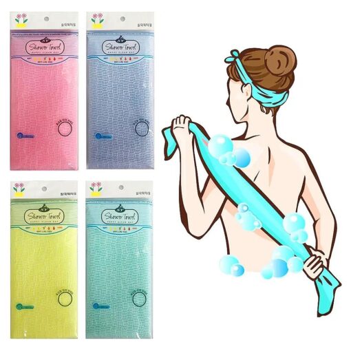 Premium Exfoliating Washcloth Towel ( 4 Color ) Korean Loofah Bath Sponge Long Back Scrubber African Bath Sponge African Long Net for Shower/It Becomes Softer as You use.by NOPIGO