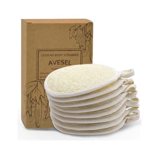 AVESEL Exfoliating Loofah Sponge Pads ( Pack of 8 ) - Large 4x6-100 % Natural Luffa and Terry Cloth Materials Loofa Sponge Scrubber Body Glove - Men and Women, Yellow, ( Loofah-08 )