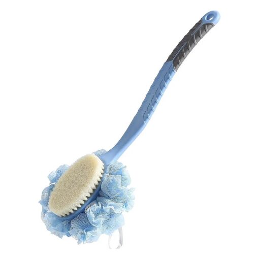 Back Scrubber Brush, TEGOOL Body Bath Shower Brush with Bristles and Loofah/Mesh Sponge,16 Inches Long Handle Built-in TPR Material Non-Slip for Exfoliating Massage Men and Women ( Blue )