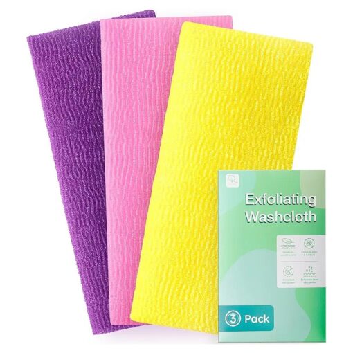 3 Pieces Exfoliating Washcloth Shower Towel African Net Sponge Japanese Wash Cloth Face Exfoliating Sponge Loofah Exfoliating Body Scrubber for Body Exfoliation