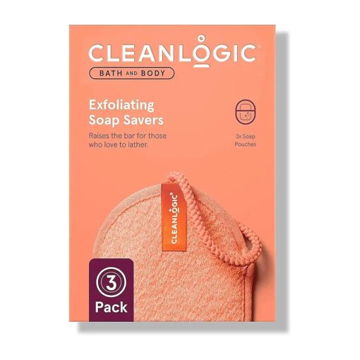 Cleanlogic Bath & Body Exfoliating Soap Saver, Exfoliator Scrubber Pouch, Daily Skincare Routine for Smooth Clean Skin, Assorted Colors, 3 Count Value Pack