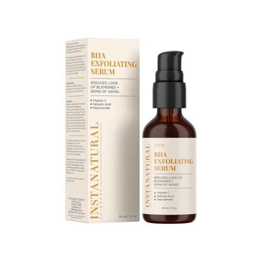 InstaNatural BHA Exfoliating Face Serum, Minimizes Lines, Wrinkles, and Blemishes, with Vitamin C and Salicylic Acid, 1 Fl Oz