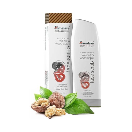 Himalaya Botanique Exfoliating Walnut & Wood Apple Face Scrub for All Skin Types, Free from Parabens, SLS and Phthalates, Facial Scrub with Ginger and Basil, 5.07 oz/150 ml ( 1 PACK )