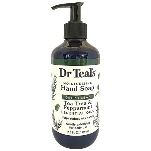 Dr Teal 's Moisturinzing Hand Soap, Deep Clean Tea Tree & Peppermint Essential Oils, Exfoliating, Daily Use, No Parabens/Phthalates, 12.5 oz