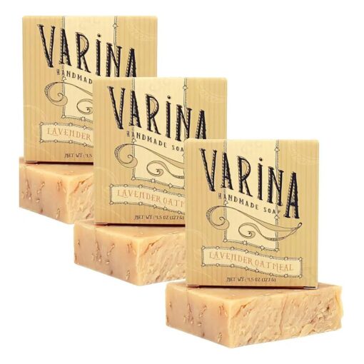 Varina Organic Lavender Oatmeal Bar Soap - Gentle Cleansing for Sensitive Skin, Herbal and Mint - 3 Pack - Experience Healthy and Glowing Skin