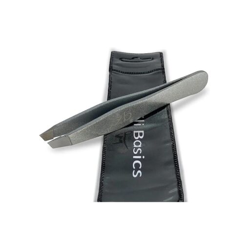 Tweezers - Surgical Grade Stainless Steel - Slant Tip for Expert Eyebrow Shaping and Facial Hair Removal - with Bonus Protective Pouch - Best Tweezer for Men and Women