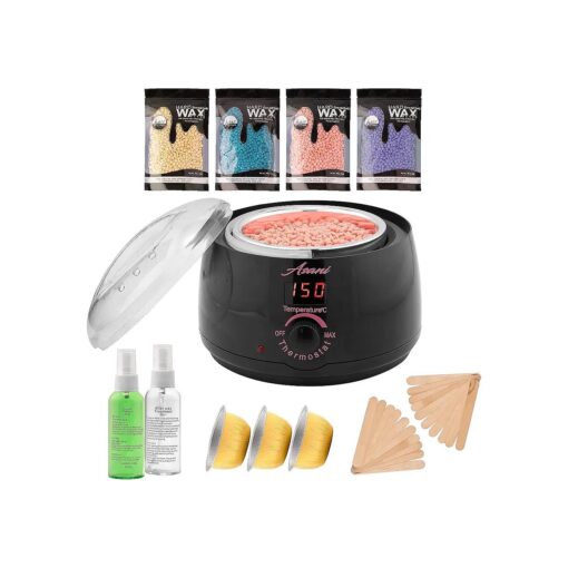 At Home Waxing Kit for Women and Men, Includes Digital Wax Warmer, Hard Wax Beads, Waxing Oils, Applicators, and Bowls, Wax Melter Set for Bikini Line, Eyebrow, Underarm, and Lip Hair Removal