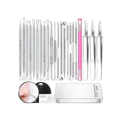 Professional Pimple Popper Tool Kit - 22 PCS Blackhead Remover Tools for Acne and Zit Popping Comedone Extractor with Magnifying Glass and Alcohol Pad