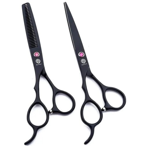 Purple Dragon 6.0" Left Hand Professional Barber Hair Cutting Scissor and Mancinism Thinning Shear - Perfect for Left-handed Hairdresser ( Black )