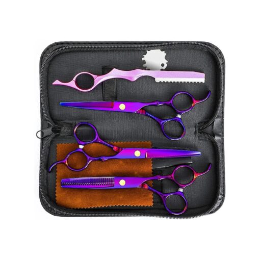 Professional Hair Cutting Scissors Sets Stainless Steel Barber Hairdressing Scissors Multifunctional Salon Thinning Scissors Straight Shears Tools Gifts for Mom Dad Friends ( Purple )