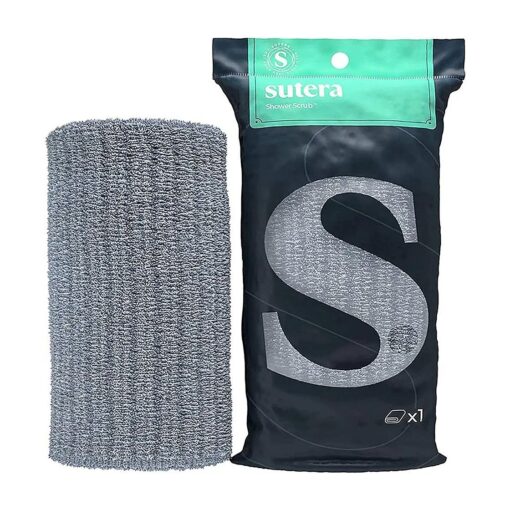 SUTERA - Exfoliating Shower Towel, Premium Japanese Scrub Wash Cloth, Deep Cleanse for Body Face, Microabrasion Duo Fibers Durable Quick Drying, Asian Spa Skin Care Bath Washclose, Extra Long Design