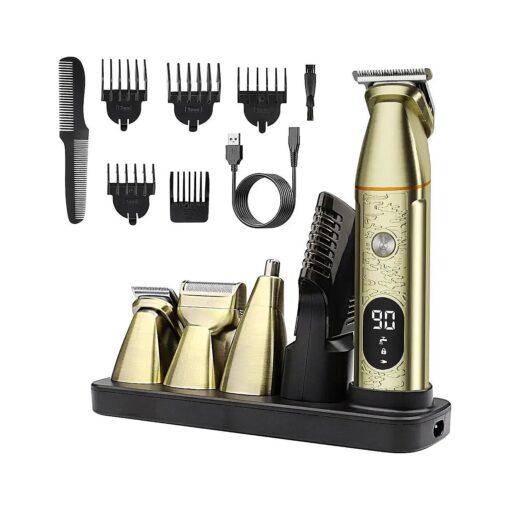 PAISHENKEJI Hair Clipper Beard Trimmer for Men - Electric Professional Barber Hair Cutting Set with Foil Shaver Head, Rechargable Cordless All in One Mens Grooming Kit Gold