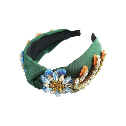 Yusier Baroque Rhinestone Crystal Headbands for Women Embroidered Hair Band Exquisite Hairband Women 's Hair Accessories Hair Hoop A Variety of Colors, Satin Fabric ( Dark Green )