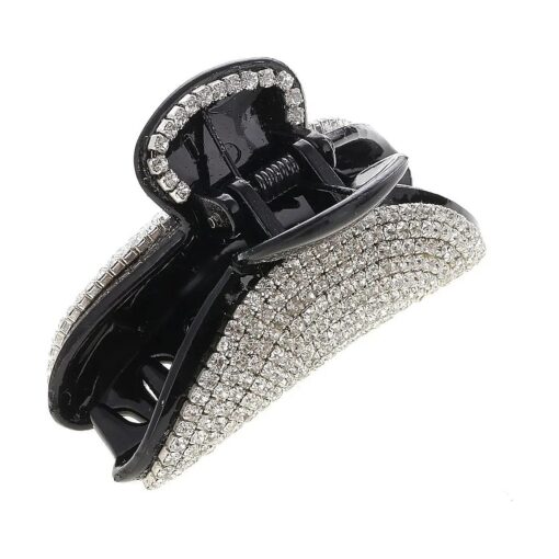 Women Lady Exquisite Black Small Size Acrylic Full Diamond Rhinestones Hair Jaw Clips Hairpin - Fancy Bathe Hair Claw Clip for Medium Hair