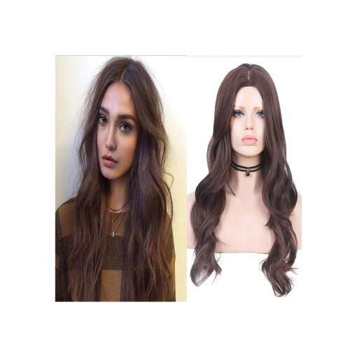 Brown Synthetic Wigs for women 24 Inches Long Wavy Wigs Synthetic Wigs for Women Natural Looking Middle Side Part Wig Heat Resistant Replacement Full Machine Made Wig