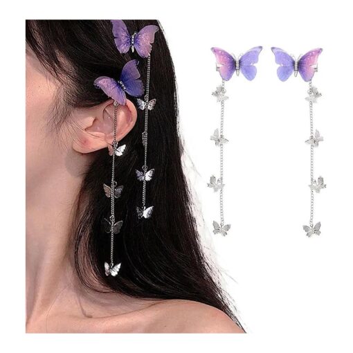 Bartosi Butterfly Hair Pins Purple Butterfly Hair Barrettes Tassel Hair Clips Cute Hanging Butterfly Hairpin Bobby Pins Hair Styling Accessories for Women and Girls ( Pack of 2 )