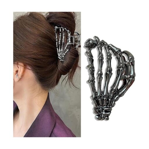 Skeleton Hand Metal Hair Claw Clips Alloy Hair Claw Clips, 1Pcs Gunmetal Hand Skull Metal Hair Clip for Thin Hair Punk & Y2K-Style ( Gunmetal )