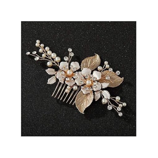 SWEETV Gold Wedding Hair Comb-Handmade Bridal Hair Clip Wedding Hair Accessories for Women