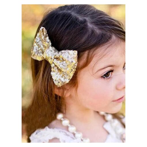 Unicra Large Hair Bow Clip Barrette Hair Pins Sequin Bow Hair Accessories for Toddler Young Girl ( Gold )