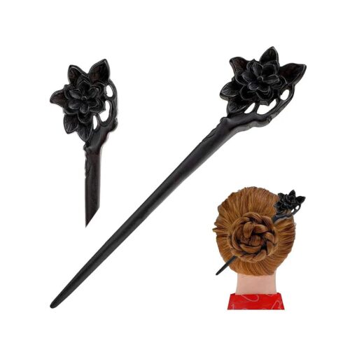 Handmade Carved Wooden Hairpin vintage Chopsticks Chinese Decorative Accessory Wood Hair Stick Flower Ebony