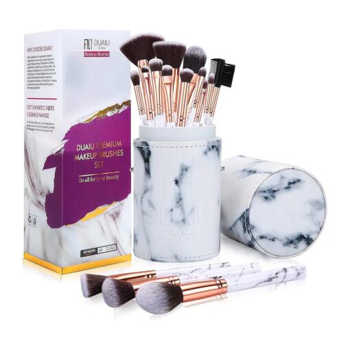 DUAIU Makeup Brushes Set Make Up Brushes Professional 15Pcs Marble Makeup Brush Set for Foundation Powder Concealers and Eyeshadow with Exquisite Marble Bucket Gift Box ...