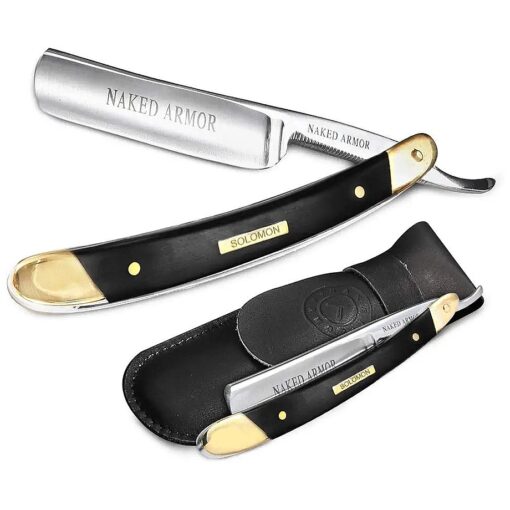 Black Straight Razor - Shave Ready Straight Edge Razor, Japanese Steel + Biblical Wood Straight Razor for Men, Barber Approved Straight Razor, Mens Straight Razor, Leather Case, Close Shave, Best Gift