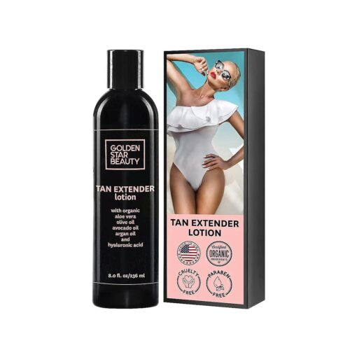 Tan Extender Daily Moisturizer - Best After Tanning Lotion w/Organic Oils and Hyaluronic Acid to Extend Your Tan from Sunless Tanner, Spray Tan, Sun or Tanning Bed 8.0 fl.oz.- Booklet included