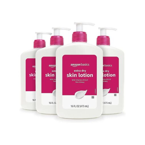 Basics Extra-Dry Skin Lotion with Vitamins B5 & E, Clean Scent, 16 Fl Oz ( Pack of 4 ) ( Previously Solimo )