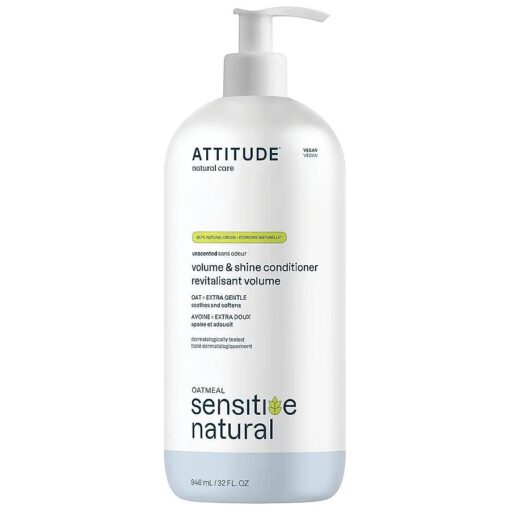 ATTITUDE Extra Gentle Hair Conditioner for Sensitive Dry Scalp, Soothing Oat, Naturally Dervied Ingredients, Dermatologically Tested, Vegan Detangler, 32 Fl Oz