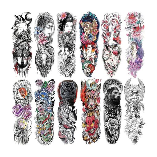 Extra Large Temporary Tattoo Watercolor Tattoo Full sleeve Temporary Tattoo Stickers Body Atr for Man Women, 12-Sheet