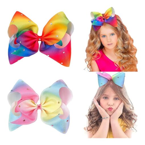 CELLOT 8 inch Hair Bows for Girls Alligator Clips Grosgrain Ribbon Rainbow Back to School Festival Christmas Bling Rhineston Hair Accessories for Baby Girls Toddler Girls Kids