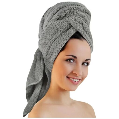 SUNLAND Large Microfiber Hair Towels for Women Long, Curly, Thick, Wet Hair, Super Soft Anti Frizz Hair Drying Towel with Double-Sided Elastic Band, Fast Drying Hair Turbans 27.5 x 41.3 inches