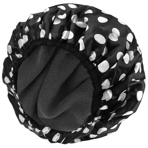 Extra Large Shower Cap, Triple Layer Terry Lined Waterproof Bath Cap, Reusable for Women, Girls, Braids, Long Hair ( Dots )