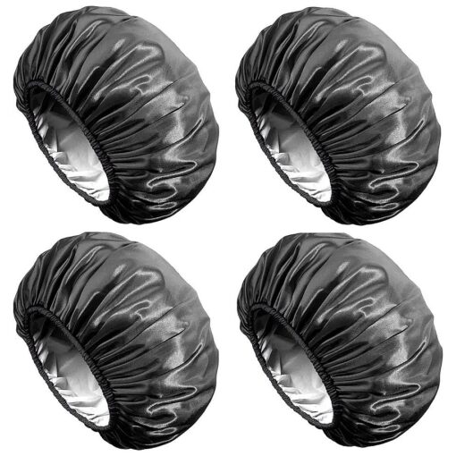 Aquior Shower Cap, Extra Large Shower Cap for Men, Satin EVA Double Layer Waterproof Reusable Hair Cap for Women Long Hair ( All Black 4 Pack )