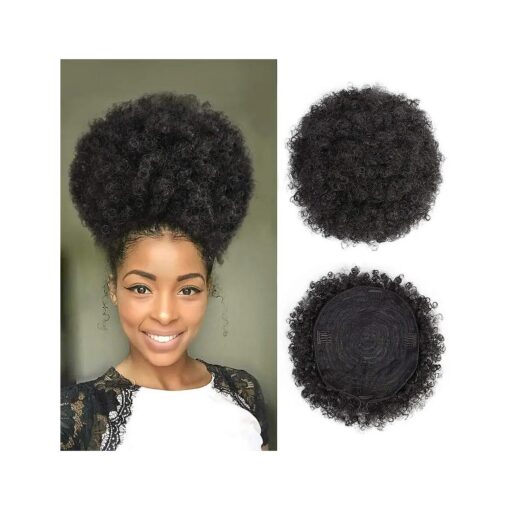 AISI QUEENS Afro Puff Drawstring Ponytail for Women, Black Afro Kinky Curly Hair Bun Synthetic Hairpieces Clip in Hair Extensions for Black Women ( Extra Large,1B # )