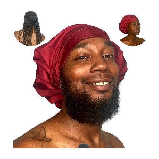 TTAT Shower Cap Extra Large for Men & Women With Braids, Dreadlocks, Locs, Afro, Coily, and Long Hair, Waterproof, Washable, Reusable & Adjustable, For Home, Spa, Conditioning, Self Care ( Maroon )