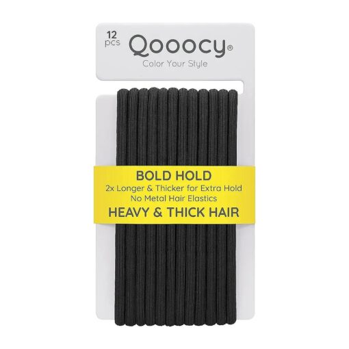 Extra Long Hair Tie for Long Thick and Curly Hair Elastic Ponytail Holders for Women or Men No Metal Long Hair Bands Hair Accessories for Long Lasting Braids, 12 Count, Black