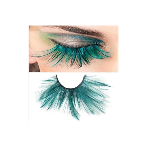 Halloween eyelashes Double Lip Black with Green Big Extra Long Feather eyelashes Extra extension Halloween Green Feather Tip False Eyelashes Dance Halloween Costume