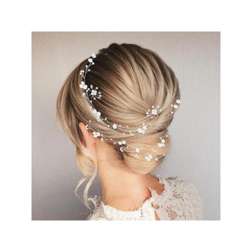 Bridal Wedding Hair Vine, Extra Long Pearl and Crystal Beads Bride Head Piece, Silver Hair Accessories for Women and Girls