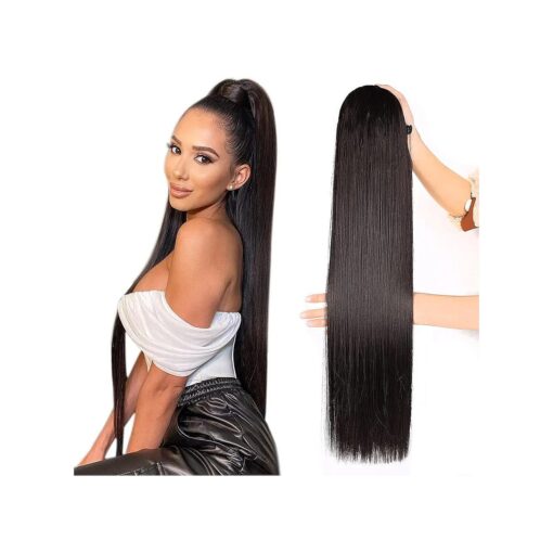 Fashion Icon Ponytail Extensions Straight Drawstring Ponytail Extension For Black Women 30Inch Extra Long Straight Clip in Hair Extensions Ponytail Synthetic Hairpiece ( # 2, Dark Brown 6.7OZ )