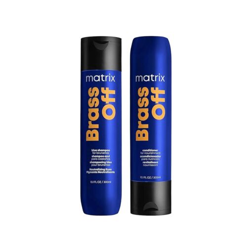 Matrix Brass Off Blue Shampoo and Nourishing Conditioner Set | Moisturize and Tone Brassy Hair | For Color Treated & Bleached Hair | For Brunettes & Dark Blondes | Packaging May Vary