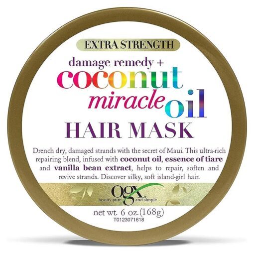 OGX Extra Strength Damage Remedy + Coconut Miracle Oil Hair Mask, Extra Hydrating & Softening Anti-Frizz Treatment to Help Repair Hair, Paraben-Free, Sulfated-Surfactants Free, 6 oz