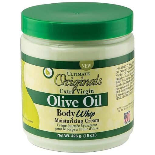 Extra-Virgin Olive Oil Body Whip Moisturizing Cream, A Higher Level of Moisturizing For Long Lasting Silky, Soft, Glowing Skin 15oz Jar