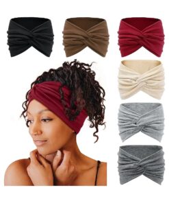 Tobeffect Wide Headbands for Women, 7" Extra Large Turban Headband Boho Hairband Hair Twisted Knot Accessories, 6 Pack