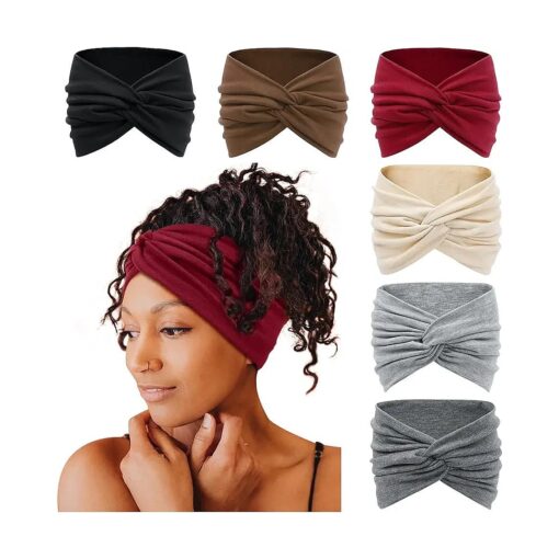 Tobeffect Wide Headbands for Women, 7" Extra Large Turban Headband Boho Hairband Hair Twisted Knot Accessories, 6 Pack