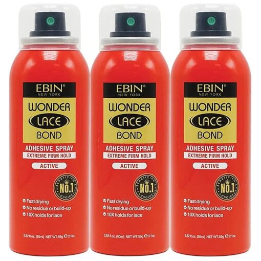 Wonder Lace Bond Adhesive Spray Active 3pack - Extreme Firm Hold 2.7oz/ 80ml | Active Use, Fast Drying, No Residue, No Build-up, Powerful Hold, All-Day Hold, Daily Wig Application